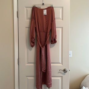 Tie belt satin dress